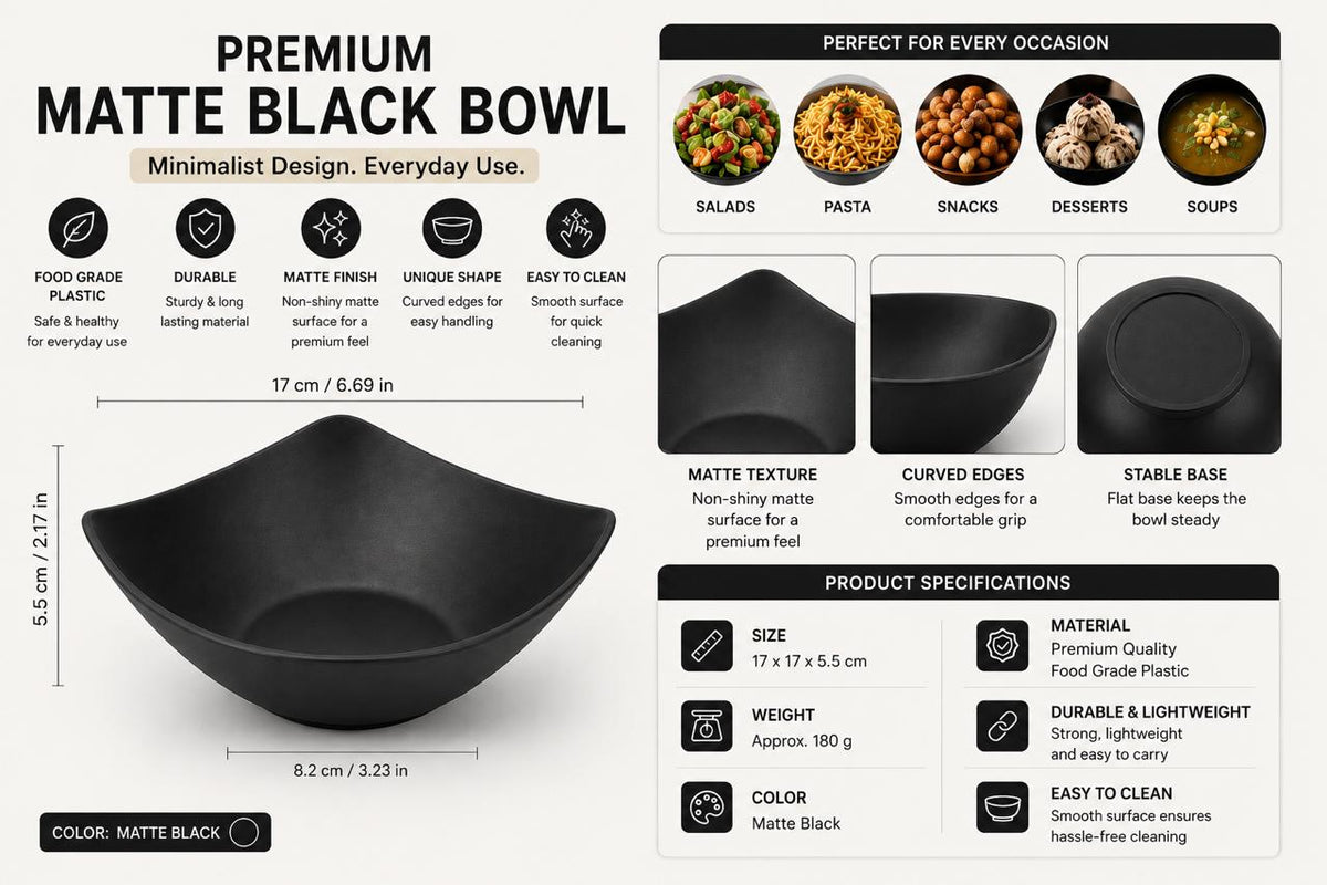 PREMIUM MATTE BLACK BOWL 4 PCS SET